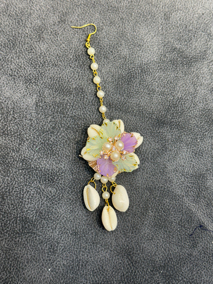Lilac & Mint Cowrie Shell Floral Earring Tikka Set ET007
