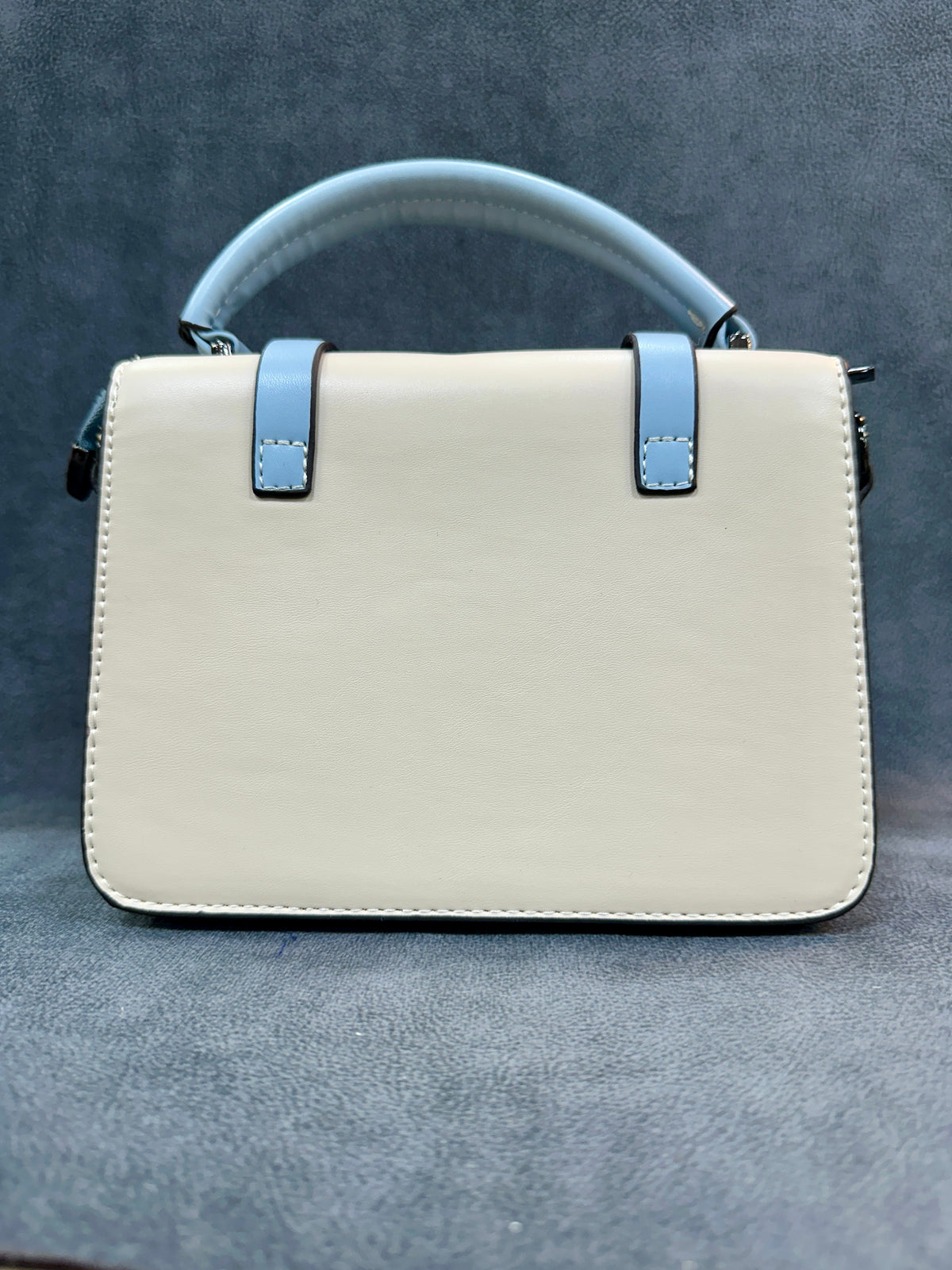 Sky Blue & Cream Colour-Block Structured Satchel Sling Bag HB014