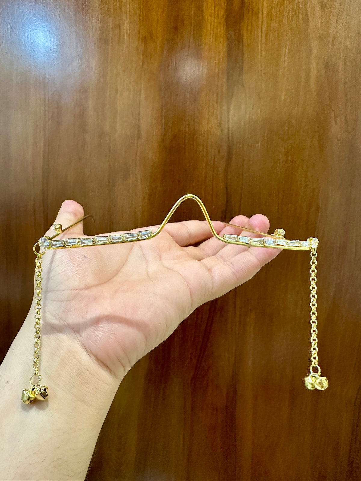 Baguette Crystal Facelet Goggles | Gold Chain Tassel Face Jewellery