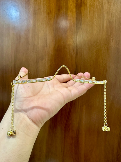 Baguette Crystal Facelet Goggles | Gold Chain Tassel Face Jewellery