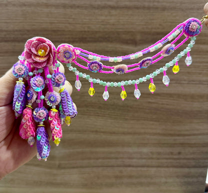 Beaded Handmade Jewellery Purple Pink Earring Tikka Set