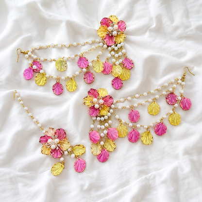 Yellow Pink Earring Tikka Set