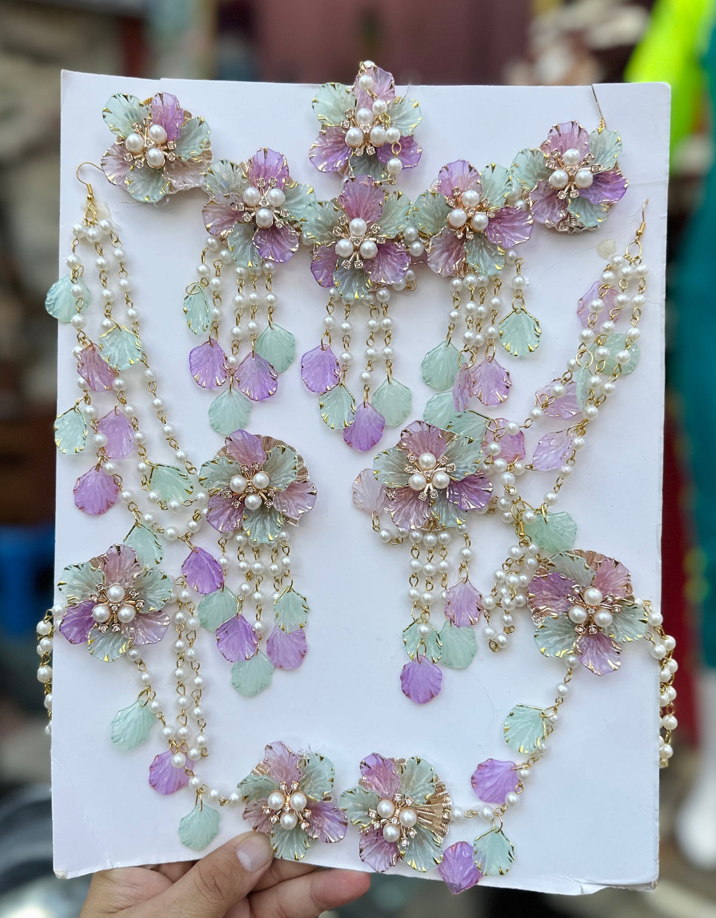Pista And Purple Resin Jewellery.