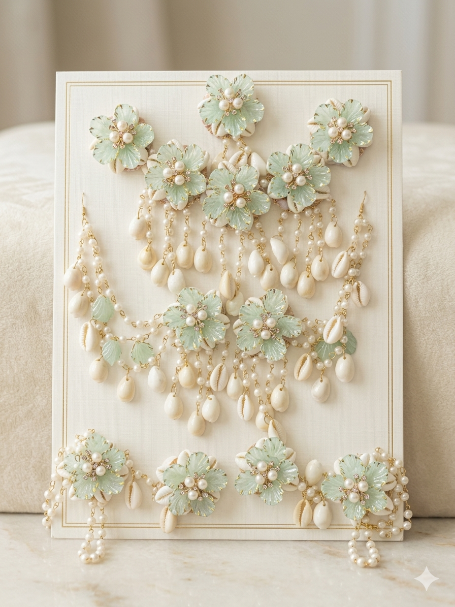Sea Green Pista Shells Jewellery.