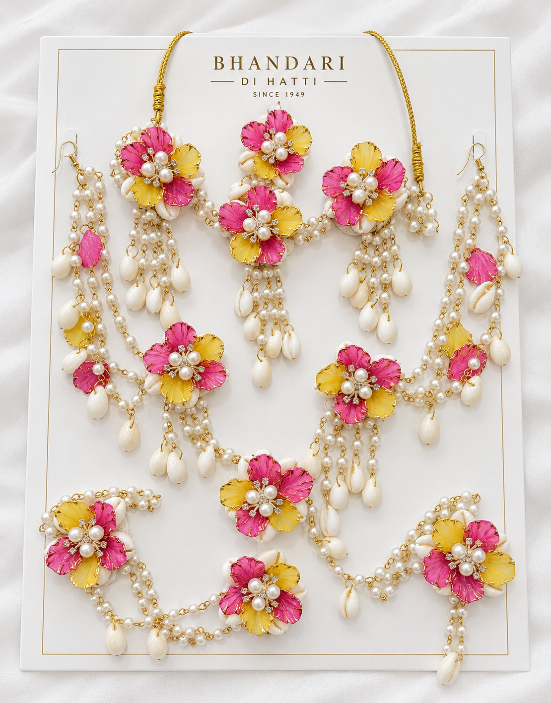 YELLOW PINK HANDMADE SHELLS JEWELLERY K108