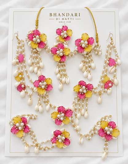 YELLOW PINK HANDMADE SHELLS JEWELLERY K108
