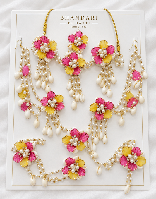 YELLOW PINK HANDMADE SHELLS JEWELLERY K108