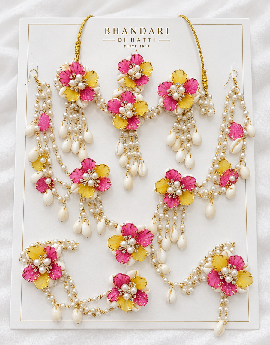 YELLOW PINK HANDMADE SHELLS JEWELLERY K108