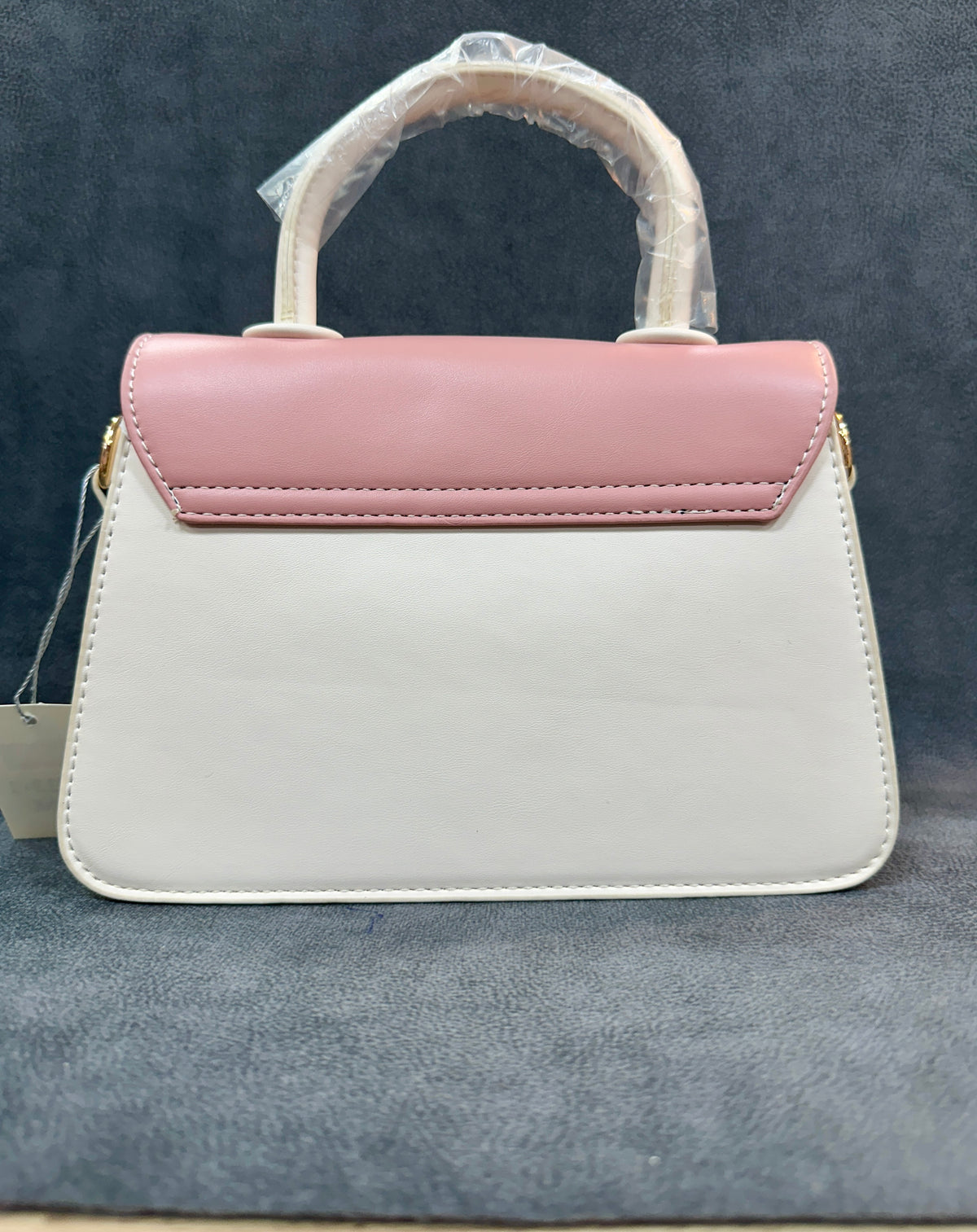 Pink & Cream Colour-Block Structured Sling Bag with Top Handle HB010