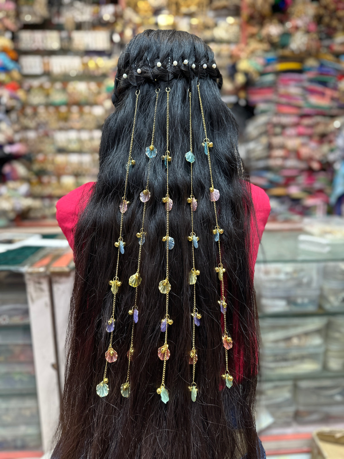 Pastel Petals Cascade Hair Chain | Bridal & Haldi Hair Accessory 5 Chains