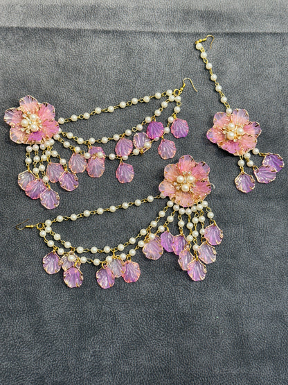 Pink Lilac Ombré Floral Earring Tikka Set ET0019