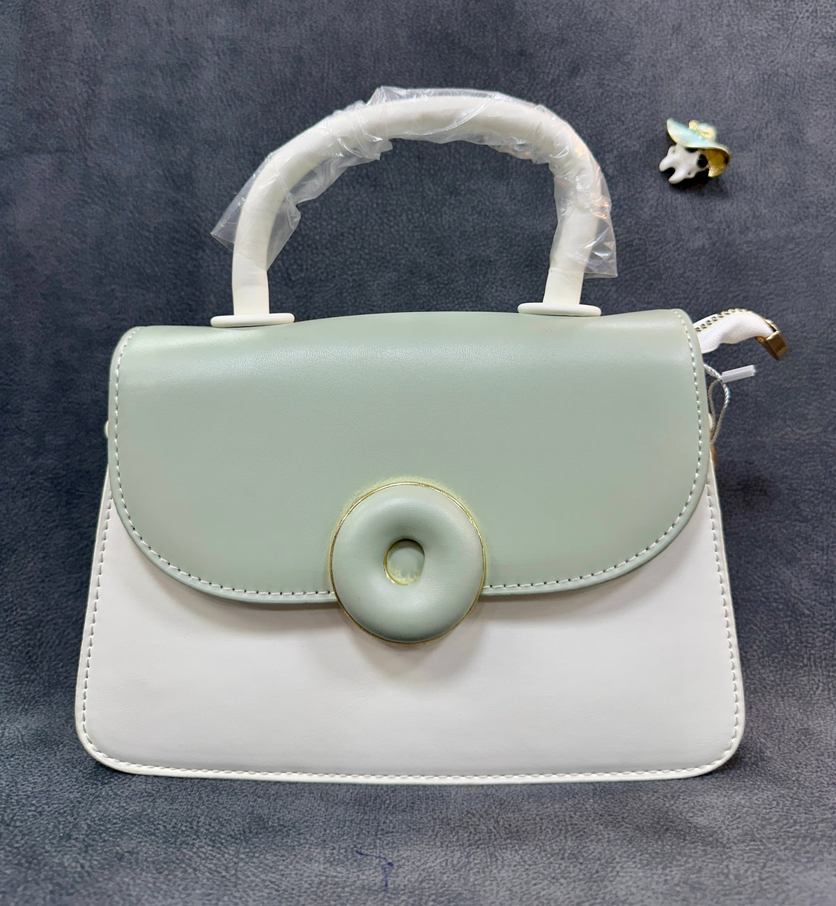 Mint & White Donut Clasp Structured Satchel Bag HB006