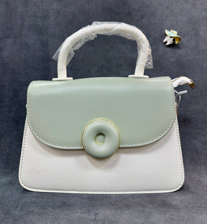 Mint & White Donut Clasp Structured Satchel Bag HB006