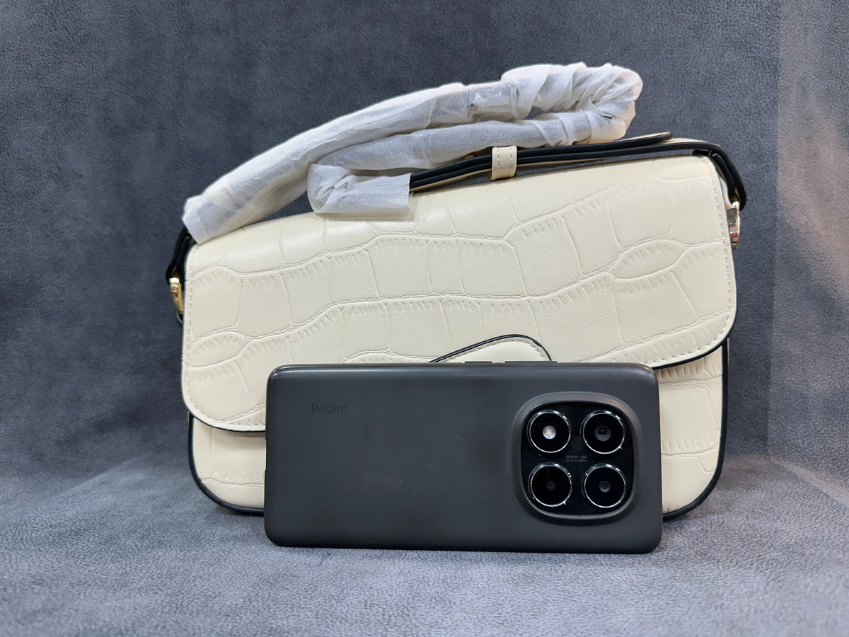 Essence Off-White Croc-Embossed Crossbody Sling Bag HB011