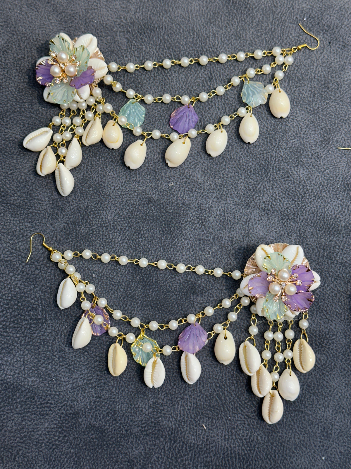 Lilac & Mint Cowrie Shell Floral Earring Tikka Set ET007