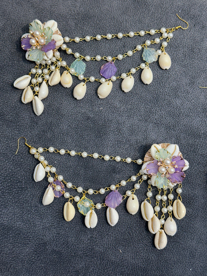 Lilac & Mint Cowrie Shell Floral Earring Tikka Set ET007