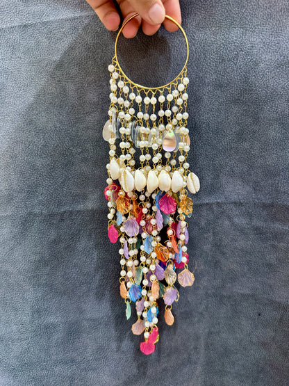 Pastel Petal & Cowrie Shell Kalira | Bridal Haldi Kalira with Mirror Drops 1 pair