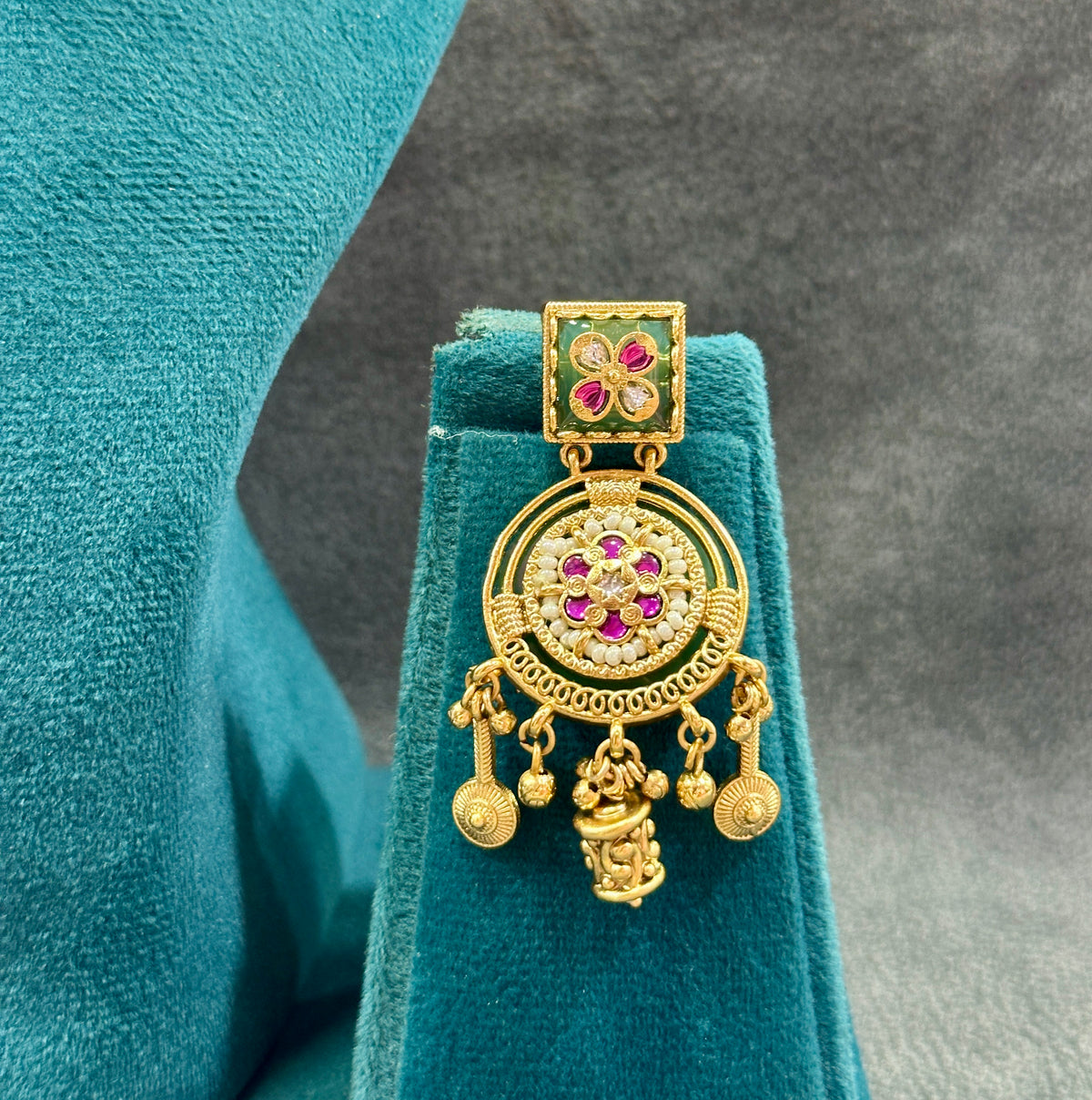 Temple Choker Necklace Set with Ruby Stones & Ghungroo Drops NS00019
