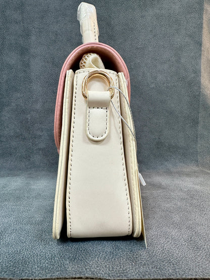 Pink & Cream Colour-Block Structured Sling Bag with Top Handle HB010