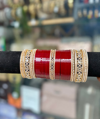 Bridal Chura Rich Red AD Stone Bangles BDH015