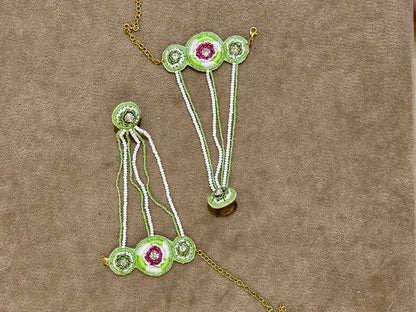 Mint Green Beaded Haldi Jewellery Set – Necklace, Earrings, Tikka & Hathphool