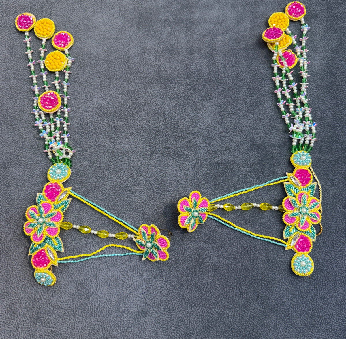 Pink & Yellow Floral Beaded Bride Haldi Mehendi Jewellery Set