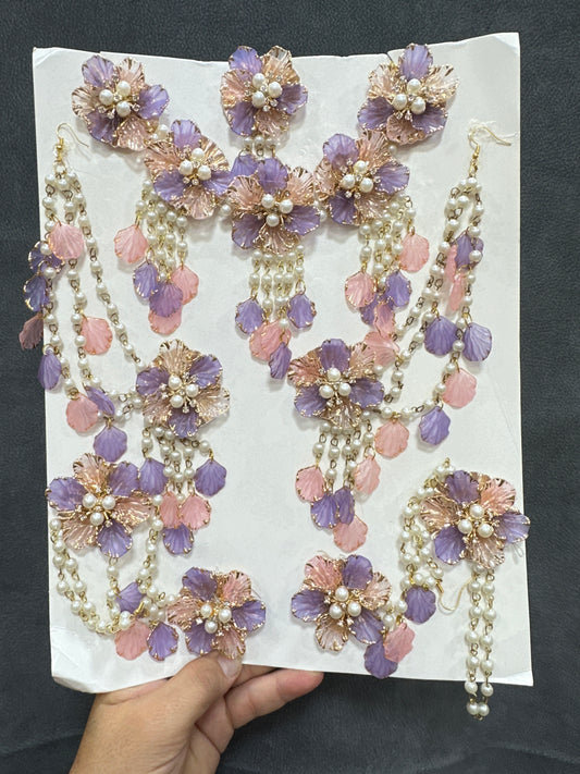 Haldi/ Mehandi Petals Jewellery Dark Purple Pink Color For Bride RJ0027
