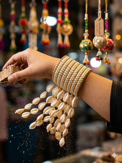 Multi-Layered Pearl & Cowrie Shell Kaliras One Pair (2pc)