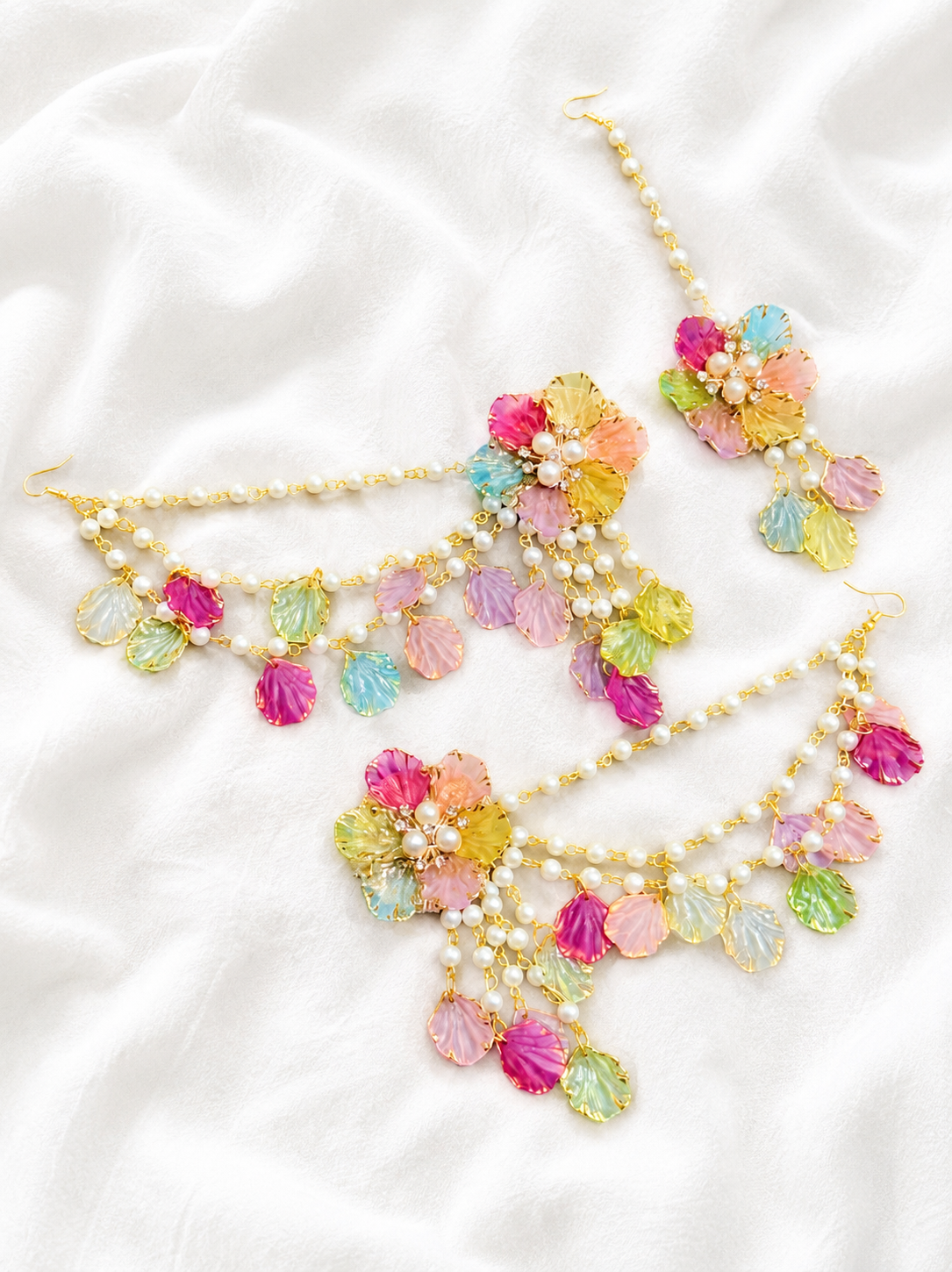 Rainbow Shell Petal Earring Tikka Set ET0020