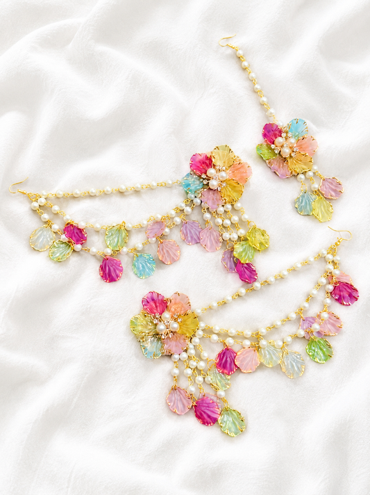 Rainbow Shell Petal Earring Tikka Set ET0020
