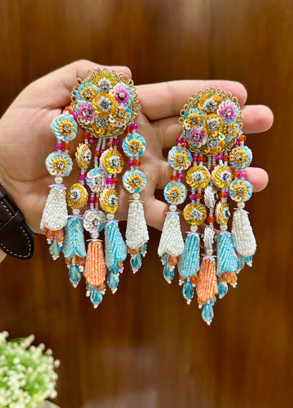 Multicolour Floral Beaded Statement Earrings