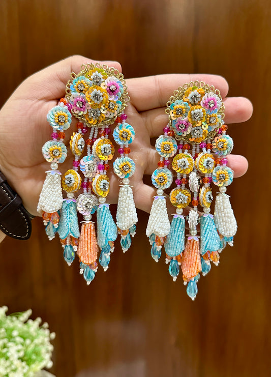 Multicolour Floral Beaded Statement Earrings