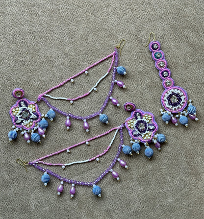 Lavender Beaded Bridal Jewellery Set – Necklace, Earrings, Tikka & Hathphool