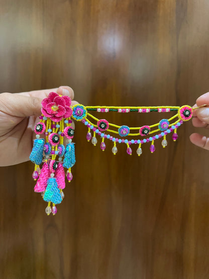 Beaded Earring Tikka Set in Pink, Yellow & Blue