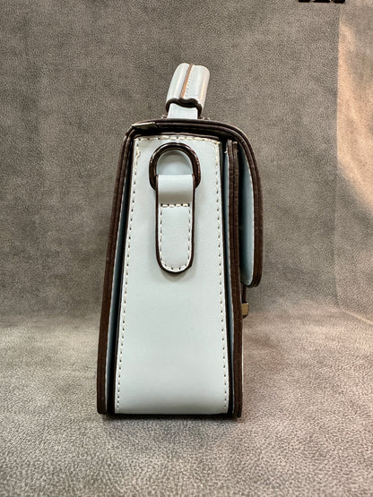 Sky Blue & Cream Colour-Block Structured Satchel Sling Bag HB014