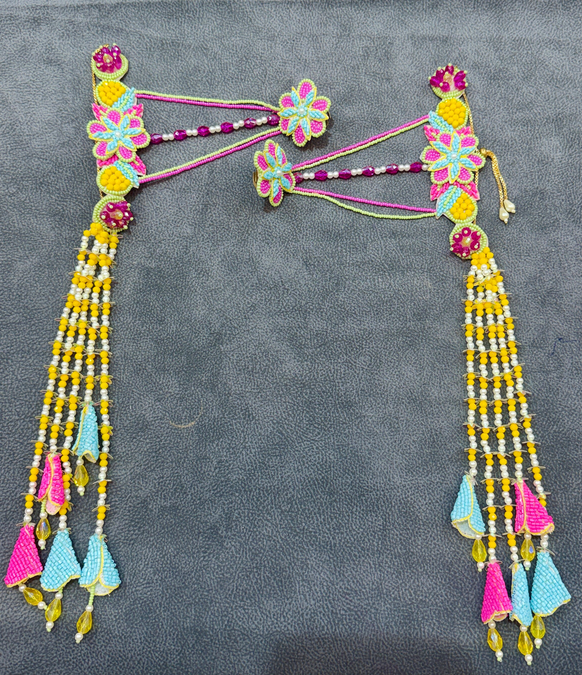 Pink & Sky Blue Floral Bride Haldi Mehendi Jewellery Set