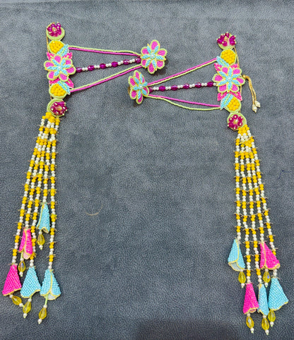 Pink & Sky Blue Floral Bride Haldi Mehendi Jewellery Set