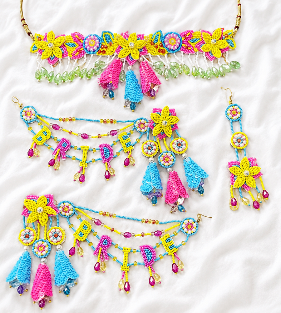 Beaded Handmade jewellery For Haldi Mehandi Full Set