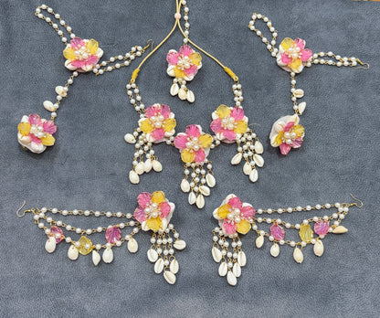 YELLOW PINK HANDMADE SHELLS JEWELLERY K108