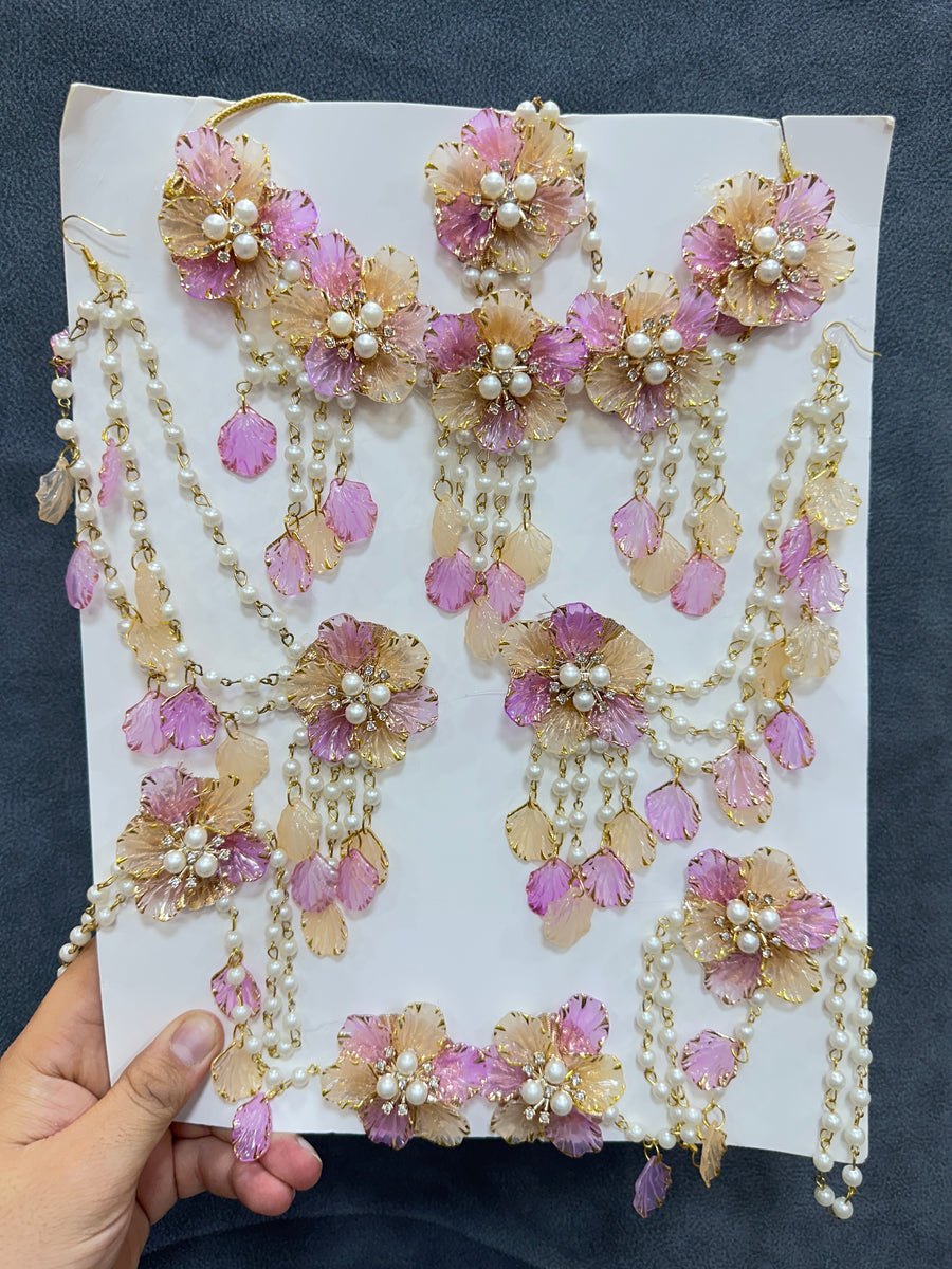 Haldi/ Mehandi Petals Jewellery Purple Peach Color For Bride RJ0025