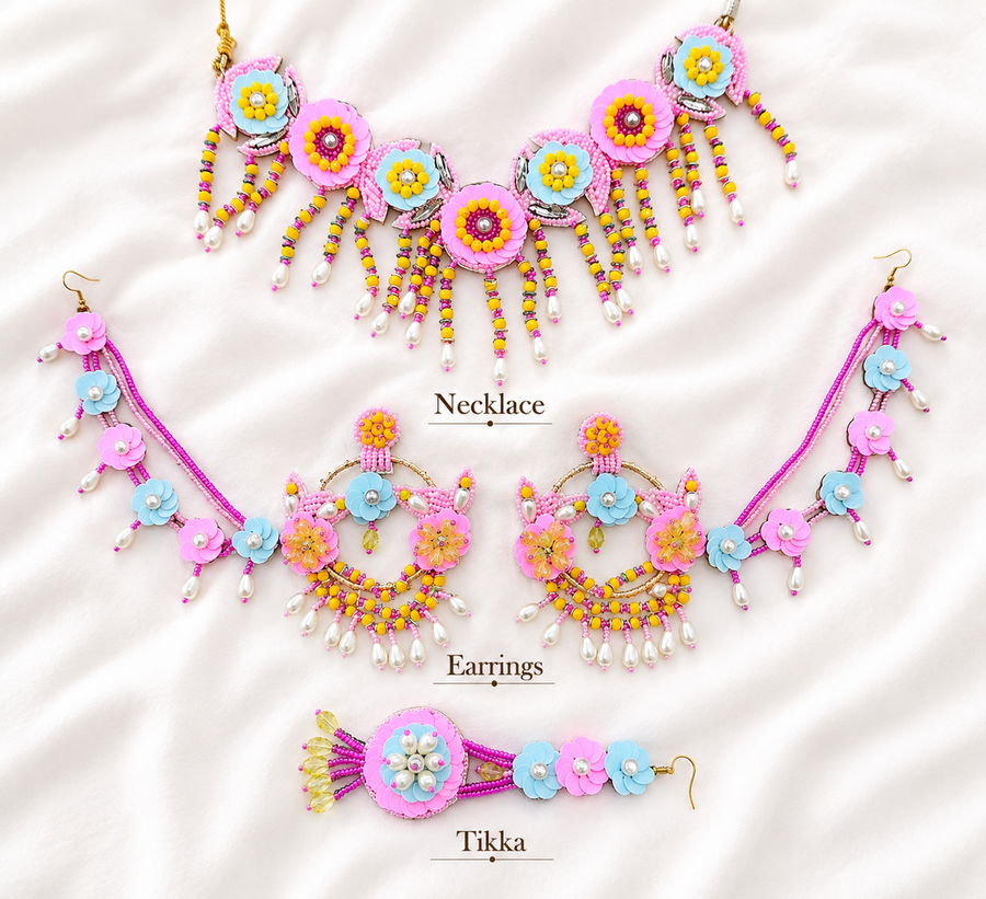 Beaded Handmade jewellery For Haldi Mehandi Full Set