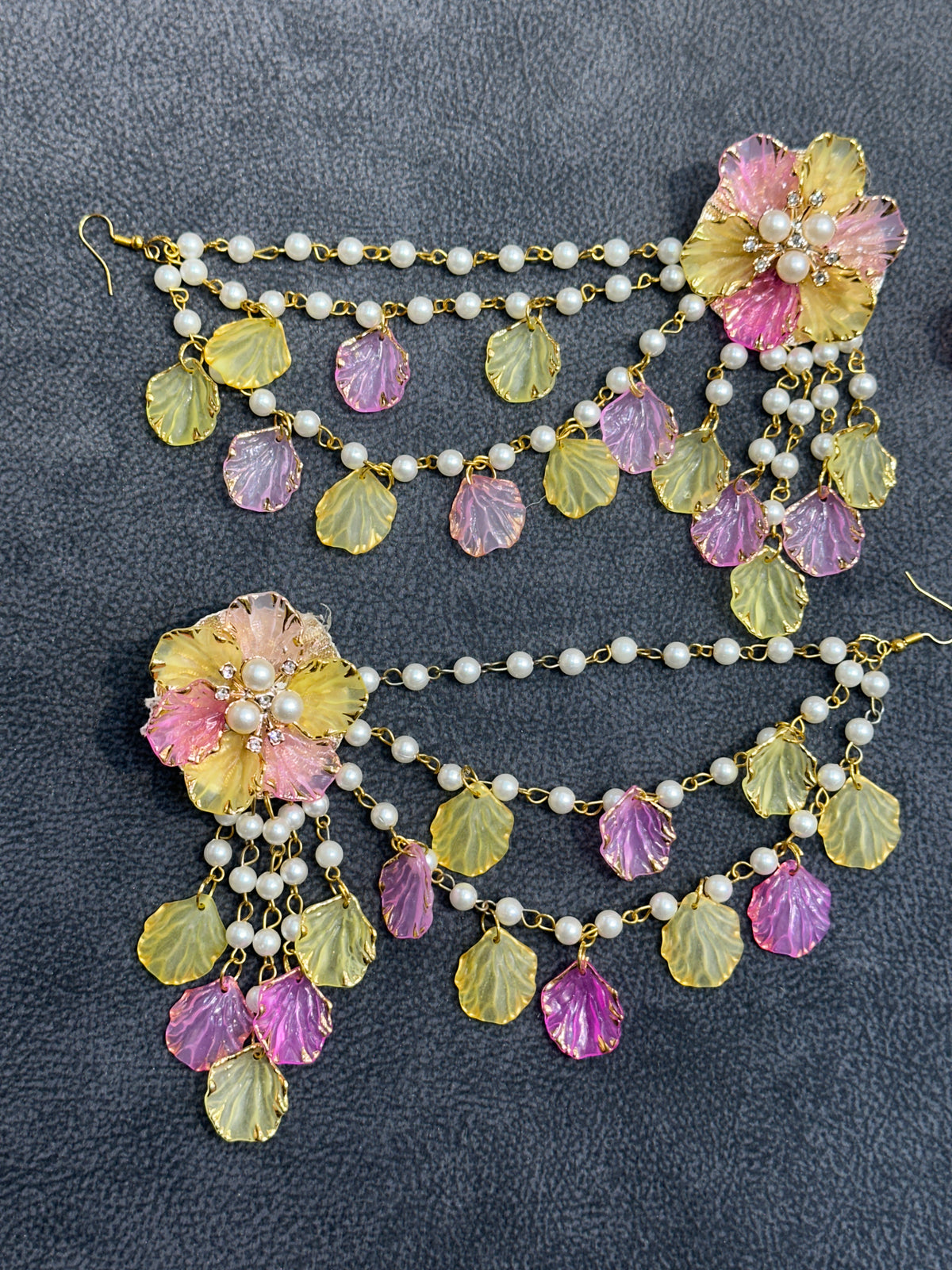 Pink Lilac & Yellow Tri-Tone Floral Earring Tikka Set ET0012