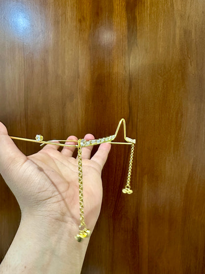 Baguette Crystal Facelet Goggles | Gold Chain Tassel Face Jewellery