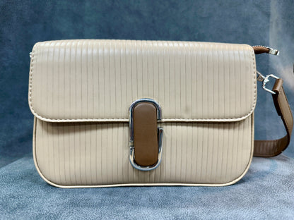Beige Pin-Stripe Textured Flap Crossbody Sling Bag – 3 Straps Included HB016