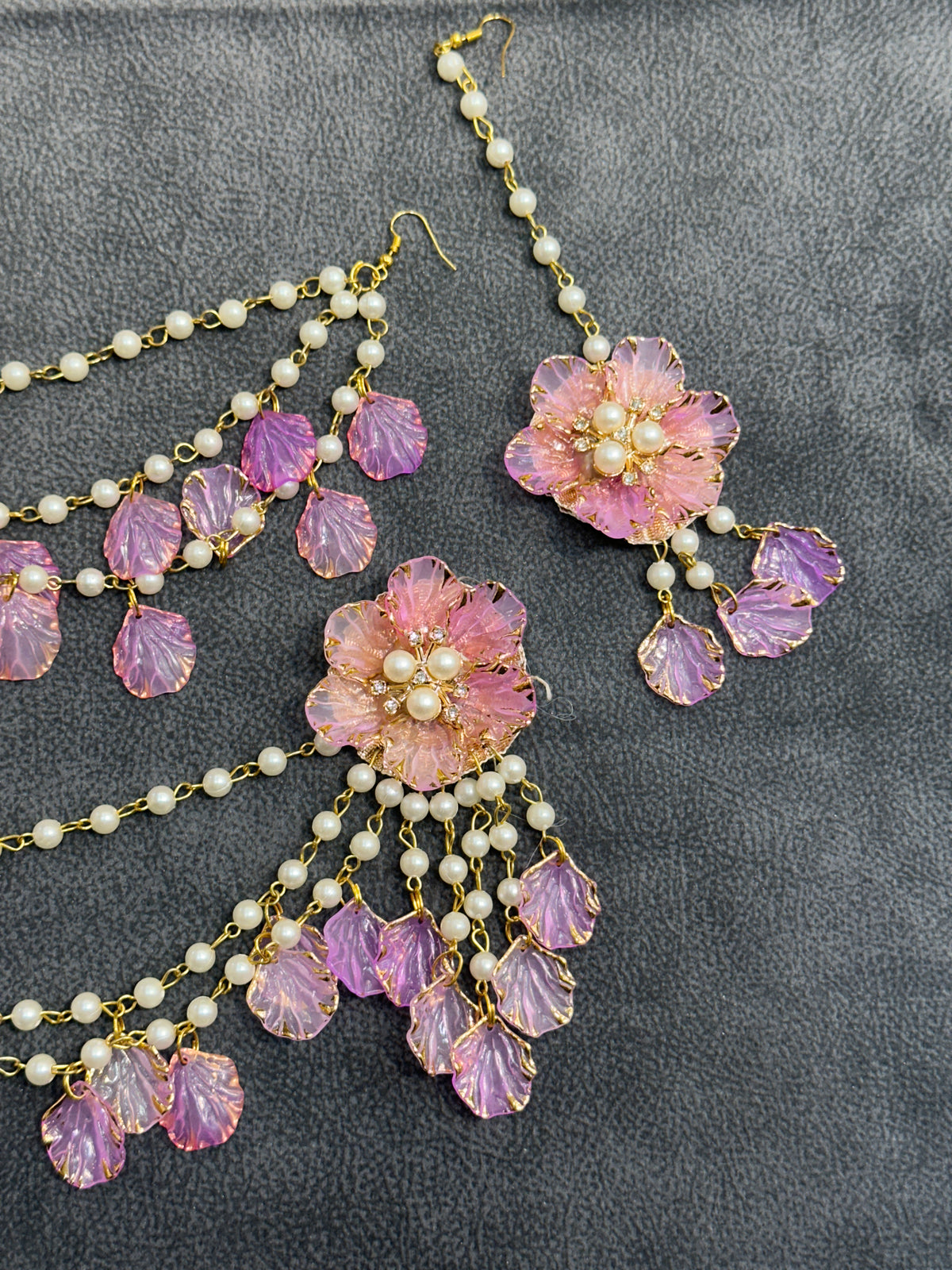 Pink Lilac Ombré Floral Earring Tikka Set ET0019