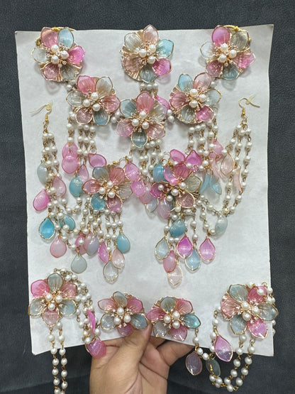 Haldi/ Mehandi Owal Petals Jewellery Sky Pink Color For Bride RJ0030