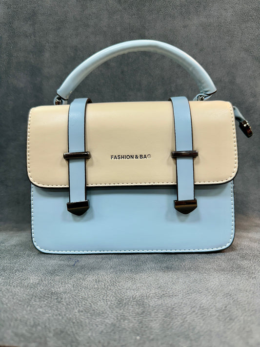 Sky Blue & Cream Colour-Block Structured Satchel Sling Bag HB014