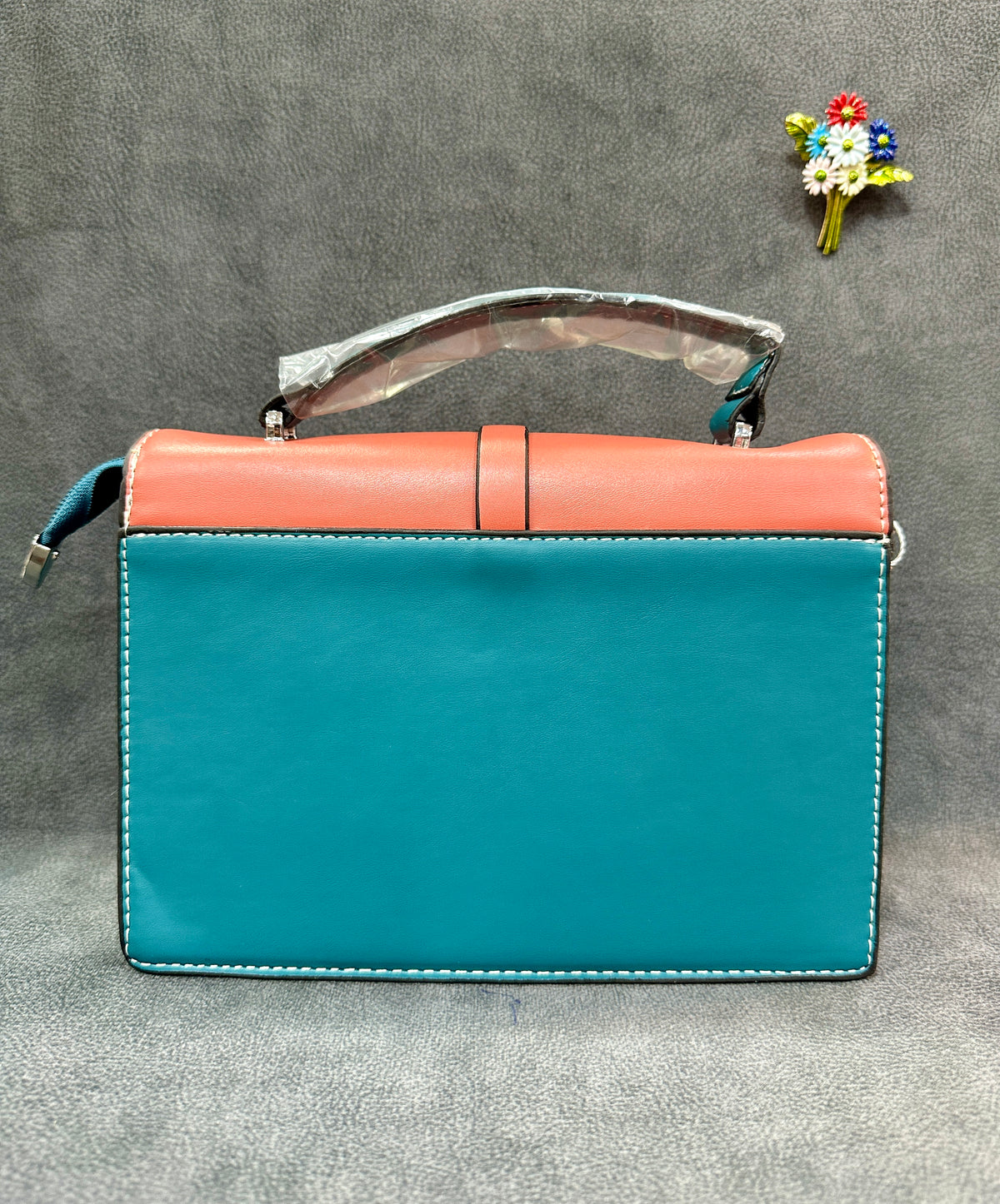 Coral & Teal Colour-Block Crossbody Satchel Bag HB005