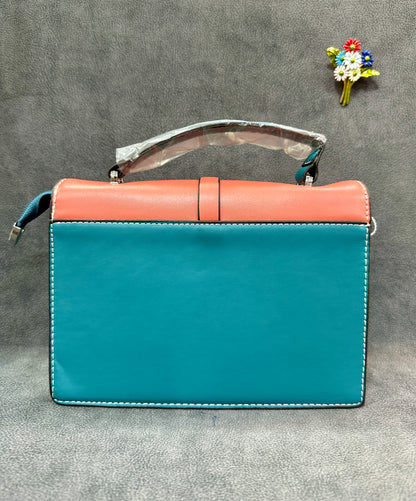 Coral & Teal Colour-Block Crossbody Satchel Bag HB005
