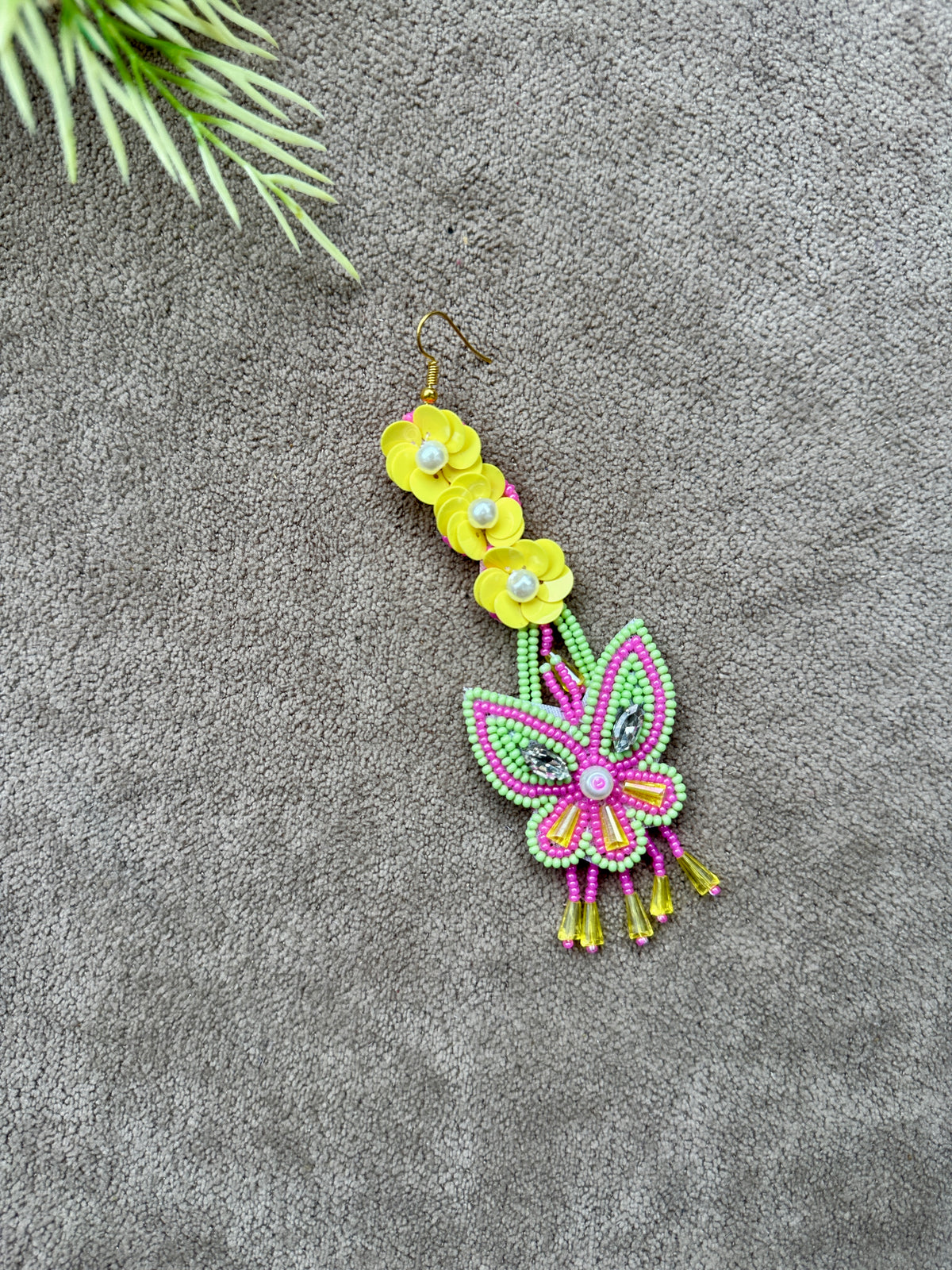 Dulhan Beaded Necklace Set with Earrings & Tikka – Green & Yellow